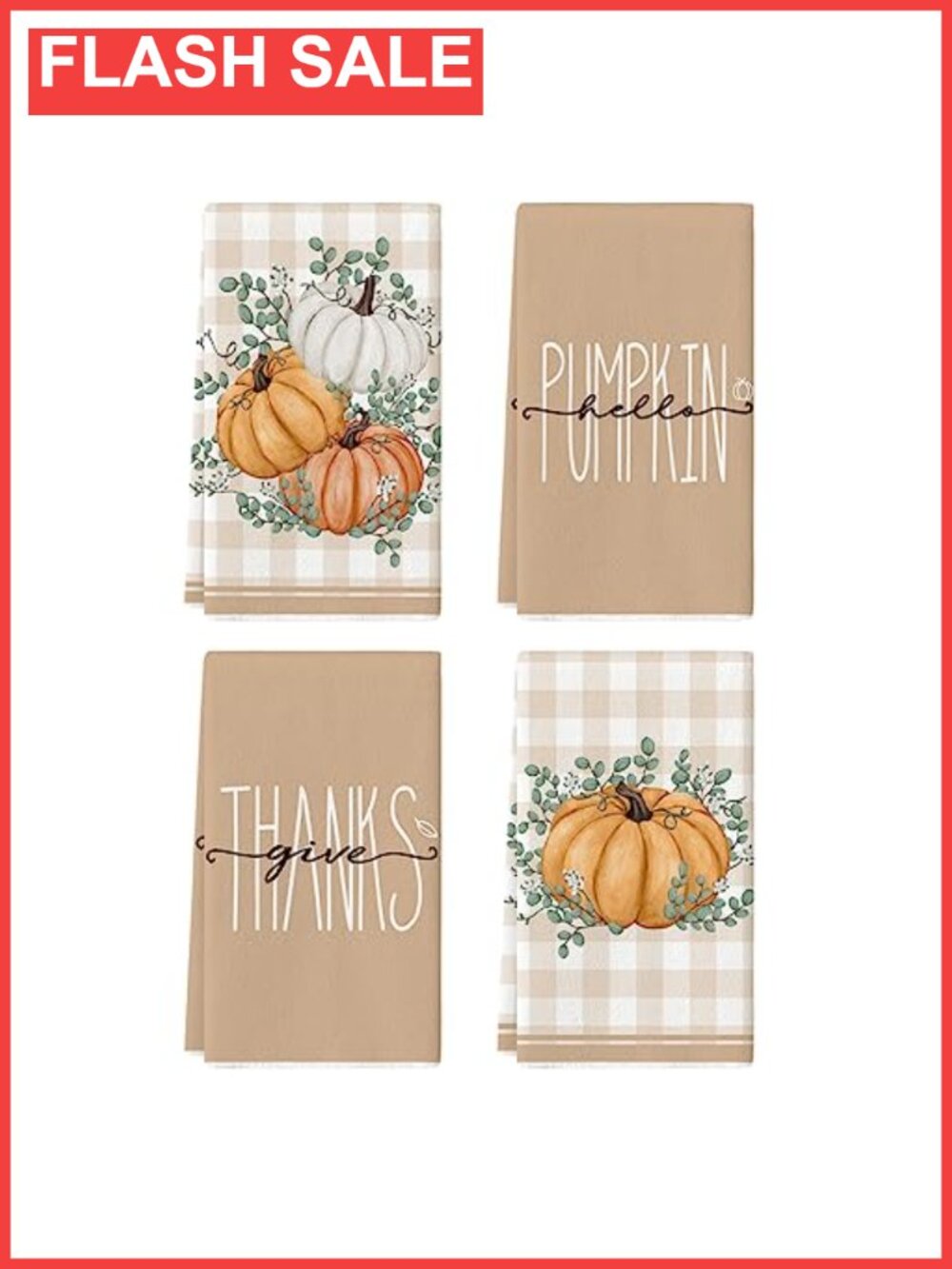 Fall Pumpkin Kitchen Dish Towels Set of 4 18x26 Inch Absorbent Polyester